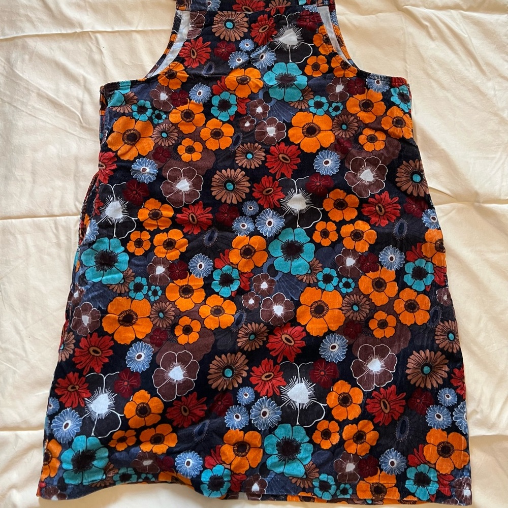 Lucy & Yak Floral Corduroy Midi Dress in Black, Orange, Red, Blue, Brown - Picture 5 of 6